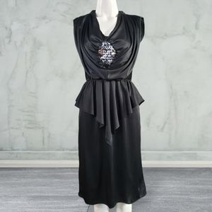 Vintage 80's Diamond's Run Drapes Sequined  Peplum Ruffle Disco Party Dress 7/8